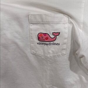 Vineyard Vines White Tee with Pink Whale Pocket. Girls xlg